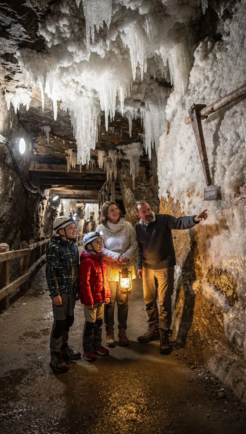 Historische Bergbaumaschinen, die in der Mine ausgestellt sind.