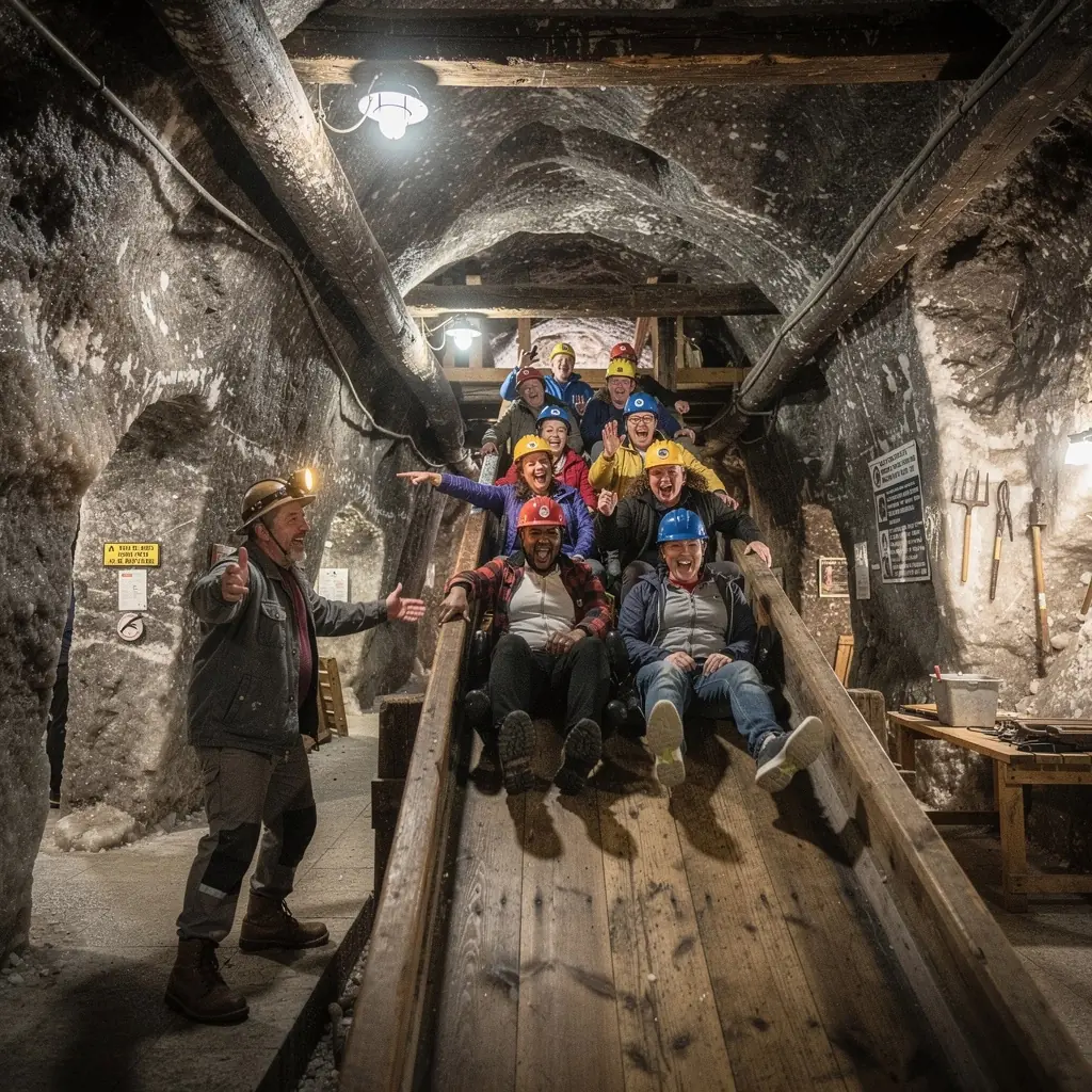 Stimmungsvolles Licht, das die unterirdischen Gänge der Mine beleuchtet.